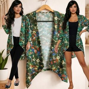 🛍️ SOFT SURROUNDINGS Boho Cottage Garden Botanical Green Floral Kimono X LARGE
